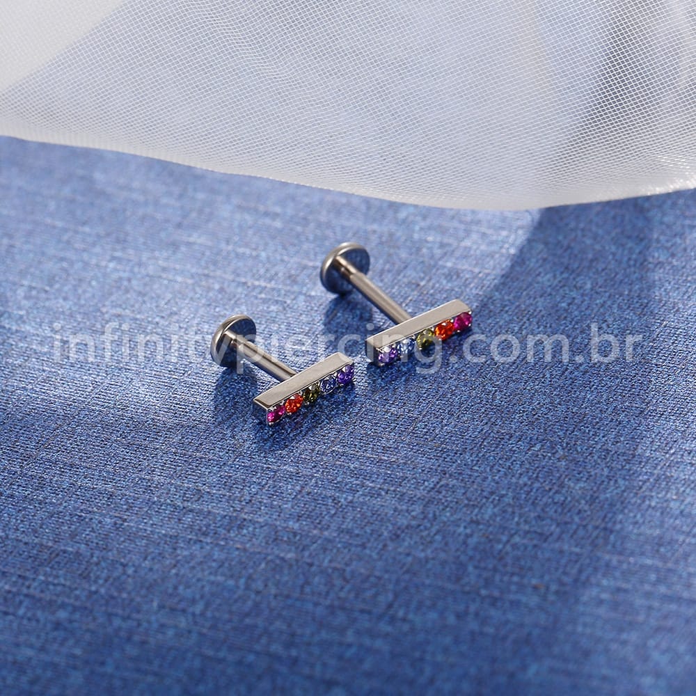 Piercing Labret Titânio Barra Zircônia Colorida