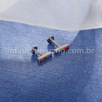 Piercing Labret Titânio Barra Zircônia Colorida
