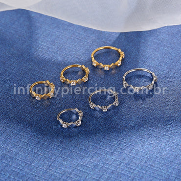 Piercing Argola  Aço Cirúrgico Segmento Articulado Quadrado Zircônia