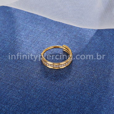 Piercing Argola Titânio Segmento Articulado Detalhada Zircônia Cravejada