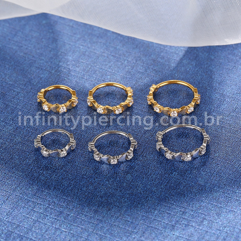 Piercing Argola Aço Cirúrgico Segmento Articulado Coração Zircônia