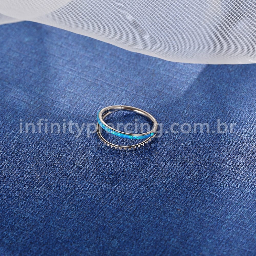 Piercing Argola Titânio Segmento Articulado Dupla Fileira Detalhes/Opala