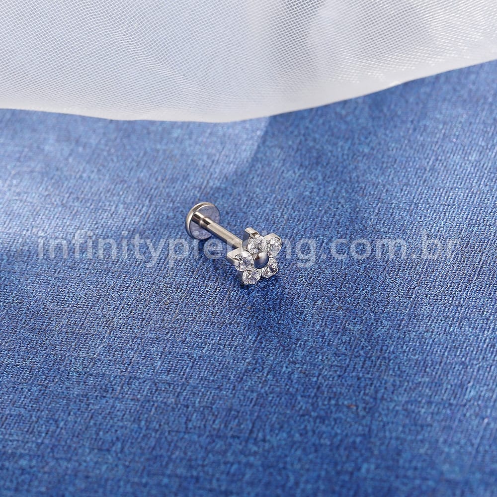 Piercing Labret Titânio Zircônia Flor