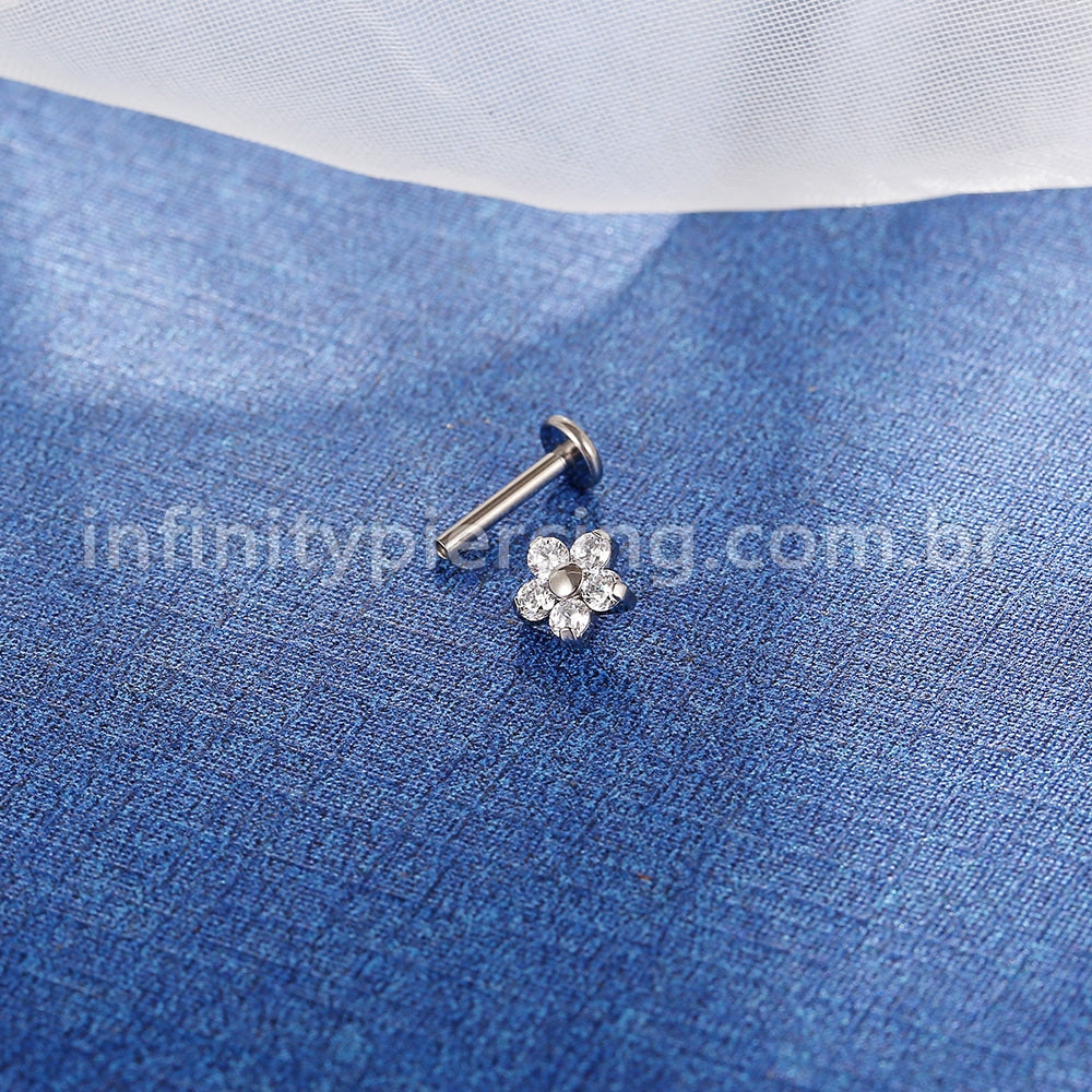 Piercing Labret Titânio Zircônia Flor