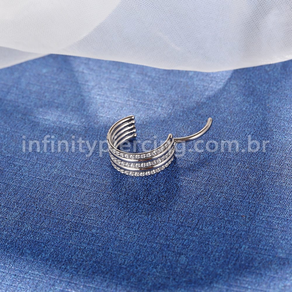 Piercing Argola Titânio Segmento Articulado 2 lisas/3 Zircônia Cravejada