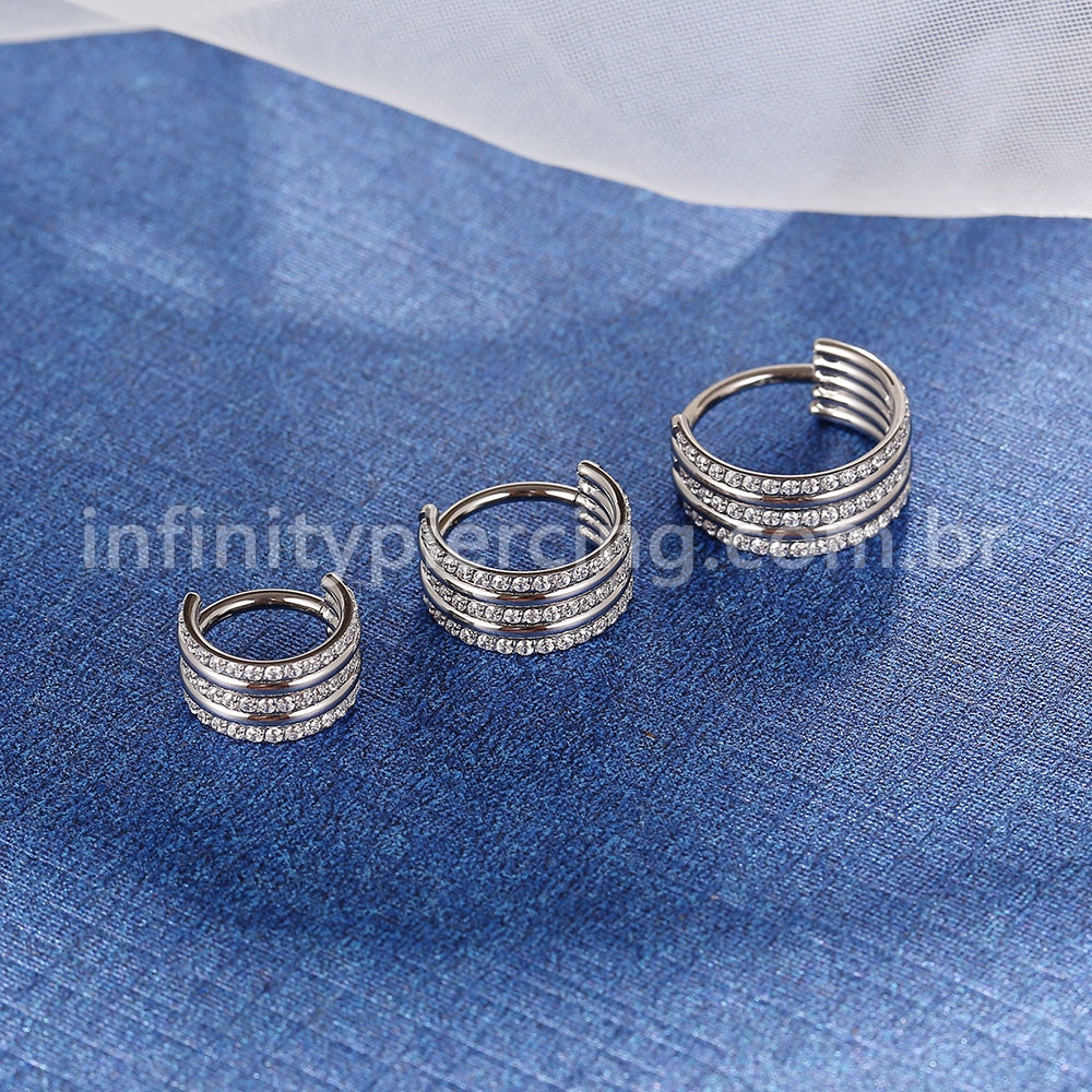 Piercing Argola Titânio Segmento Articulado 2 lisas/3 Zircônia Cravejada