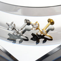 Piercing Labret em Titânio G23 com Design de Flor de Ameixeira em Ramos – Joia Elegante e Feminina
