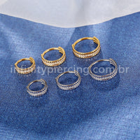 Piercing Argola Titânio Segmento Articulado Detalhes/Zircônia Cravejada