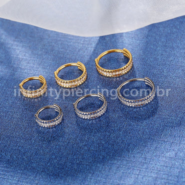Piercing Argola Titânio Segmento Articulado Detalhes/Zircônia Cravejada