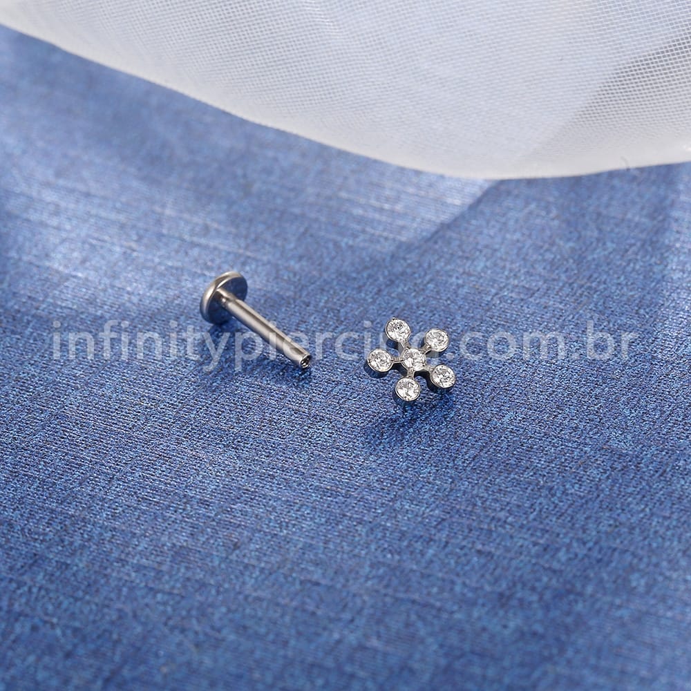 Piercing Labret Titânio Zircônia Flor