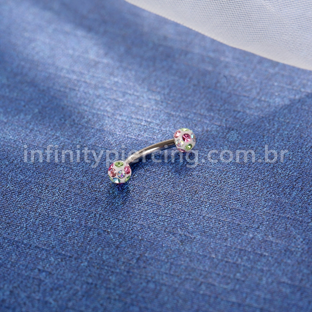 Piercing Microbell Curvo Titânio Cristais Swarovski