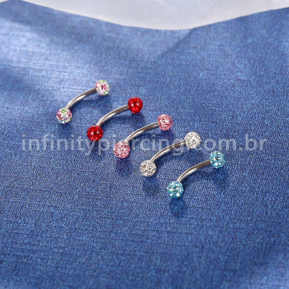 Piercing Microbell Curvo Titânio Cristais Swarovski