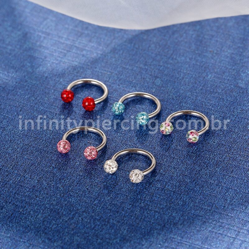 Piercing Ferradura Titânio Cristais Swarovski