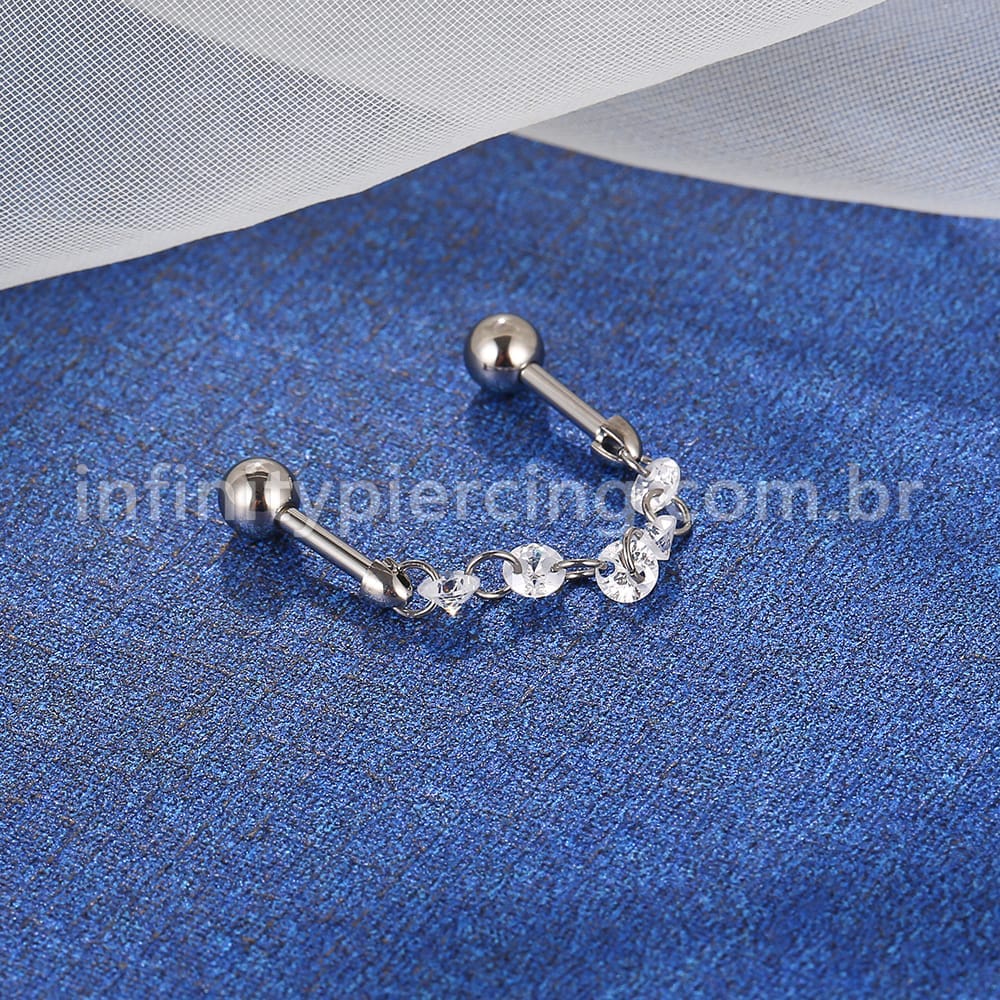 Piercing Mini Barbell Duplo Com Corrente/Zircônia