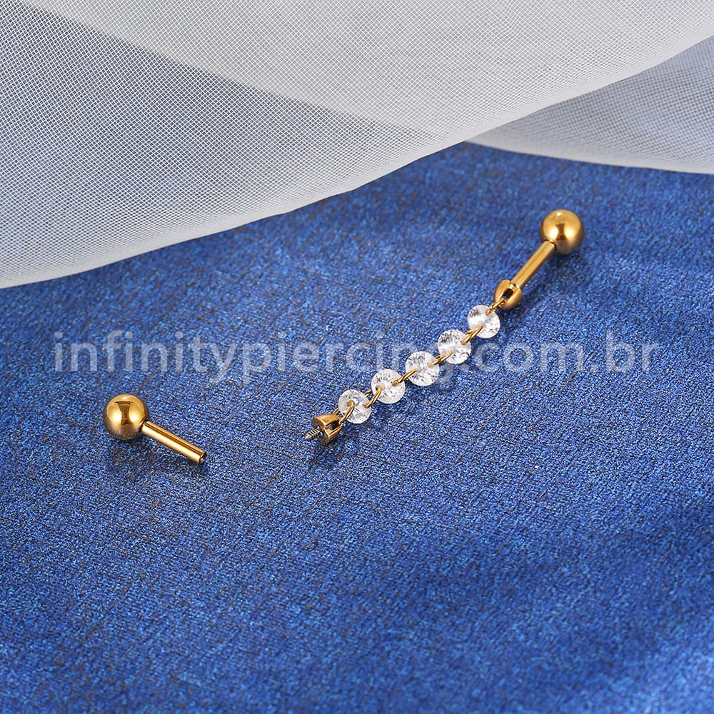 Piercing Mini Barbell Duplo Com Corrente/Zircônia
