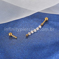 Piercing Mini Barbell Duplo Com Corrente/Zircônia