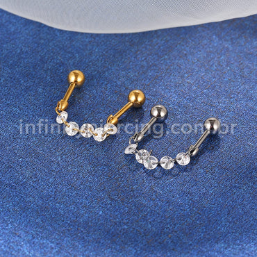 Piercing Mini Barbell Duplo Com Corrente/Zircônia