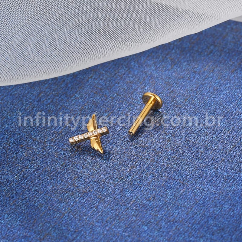 Piercing Labret Titânio Asas Com Zircônia Cravejada