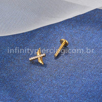 Piercing Labret Titânio Asas Com Zircônia Cravejada