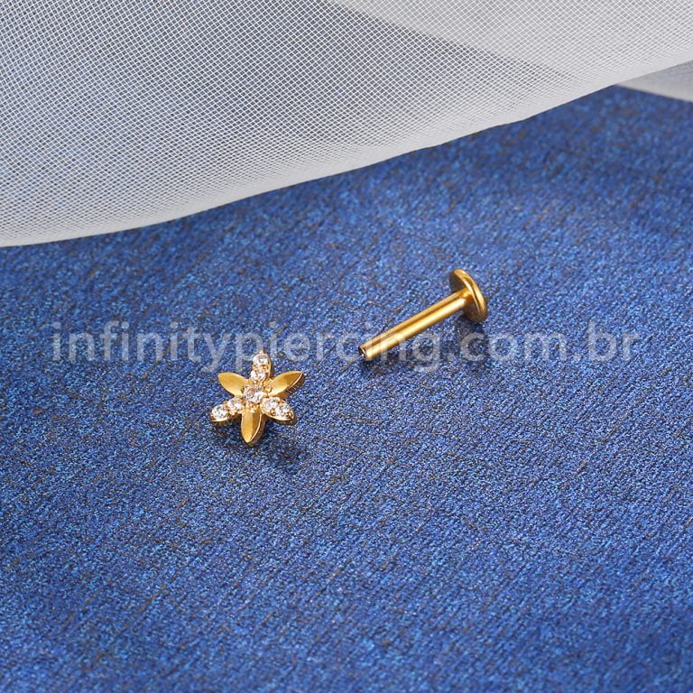Piercing Labret Titânio Flor Zircônia