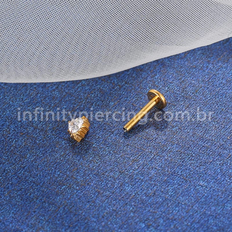 Piercing Labret Titânio Coração Zircônia