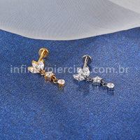 Piercing Labret Titânio Flor Zircônia Cravejada Com Pingente