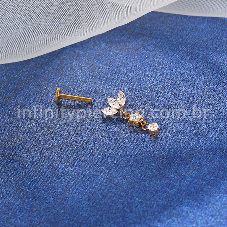 Piercing Labret Titânio Flor Zircônia Cravejada Com Pingente
