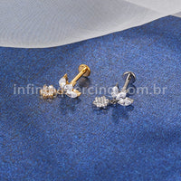 Piercing Labret Titânio Flor Zircônia Cravejada Com Pingente Flor