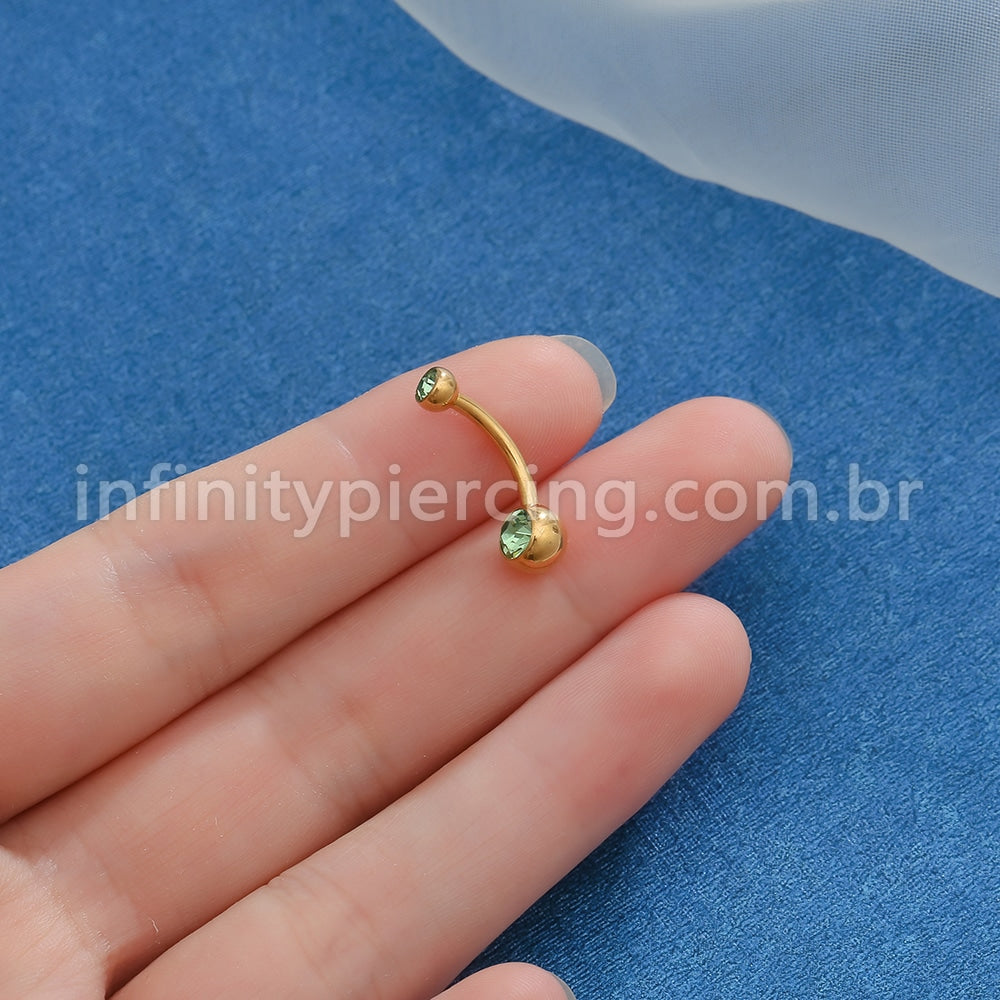 Piercing Banana Titânio 2 Pedras Strass Redondo