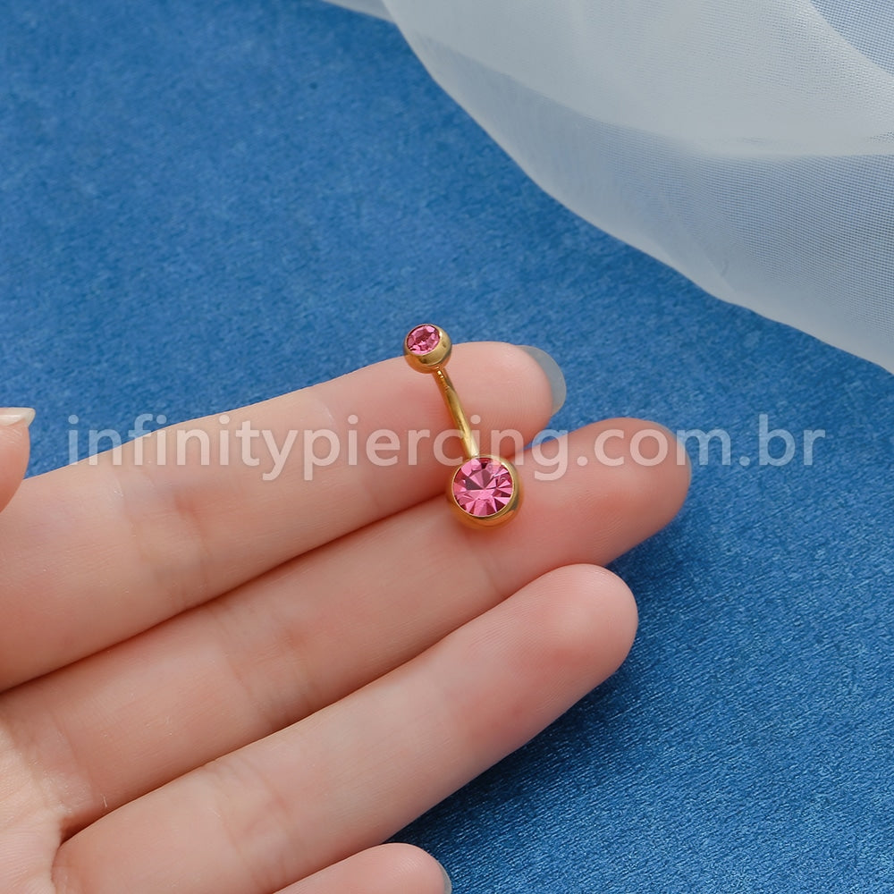 Piercing Banana Aço Cirúrgico 2 Pedras Strass Redonda Rosca Interna