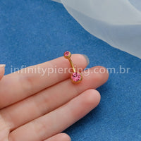 Piercing Banana Aço Cirúrgico 2 Pedras Strass Redonda Rosca Interna
