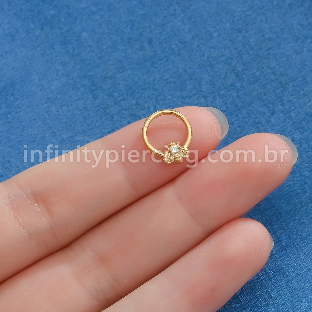 Piercing Argola Aço Cirúrgico Segmento Articulado Abelha Zircônia