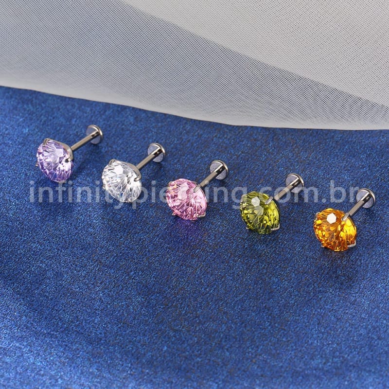 Piercing Labret Titânio Ponto De Luz Zircônia Colorida