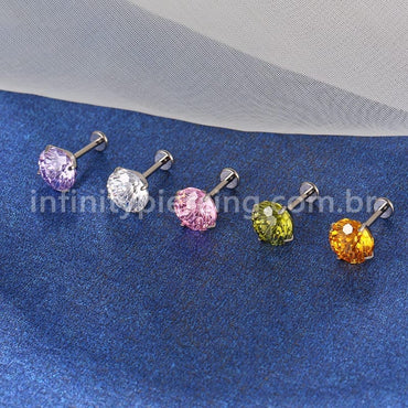 Piercing Labret Titânio Ponto De Luz Zircônia Colorida