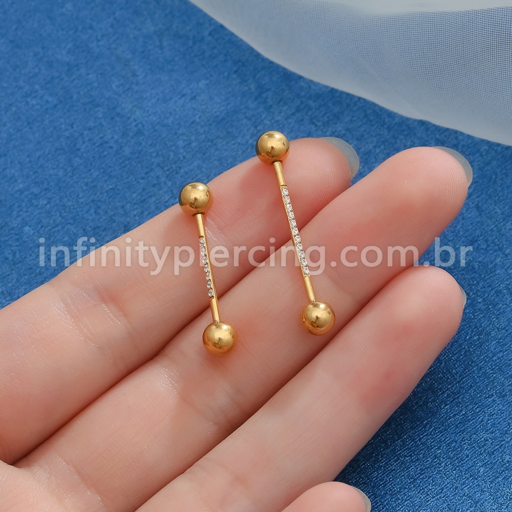 Piercing Mamilo Aço Cirúrgico Zircônia Cravejada