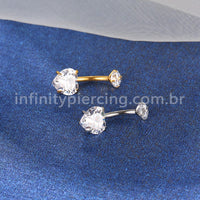 Piercing Banana Titânio 2 Pedras Coração Zircônia