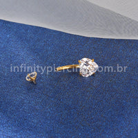Piercing Banana Titânio 2 Pedras Coração Zircônia