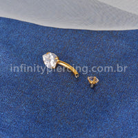 Piercing Banana Titânio 2 Pedras Coração Zircônia