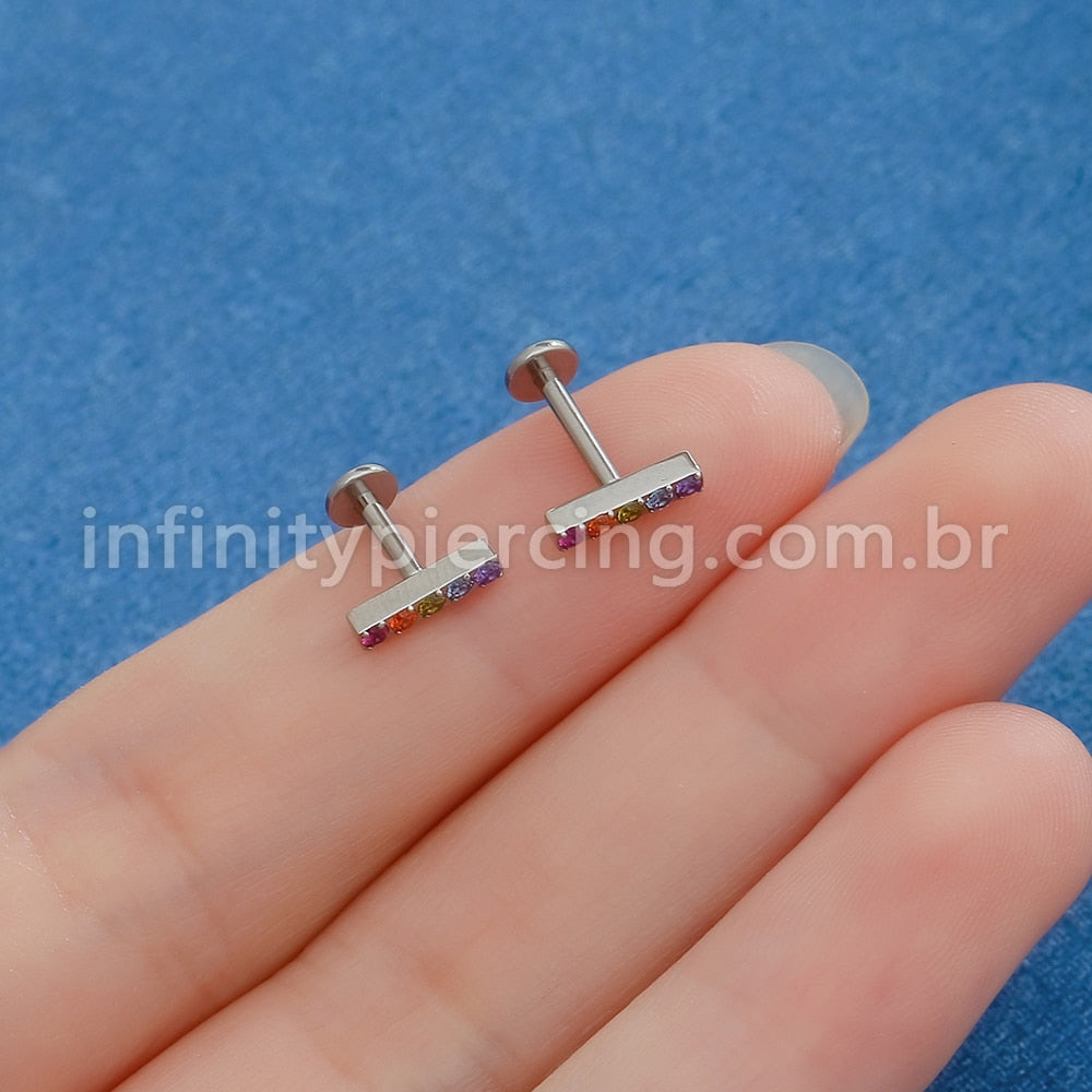 Piercing Labret Titânio Barra Zircônia Colorida