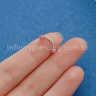 Piercing Microbell Curvo Titânio Cristais Swarovski