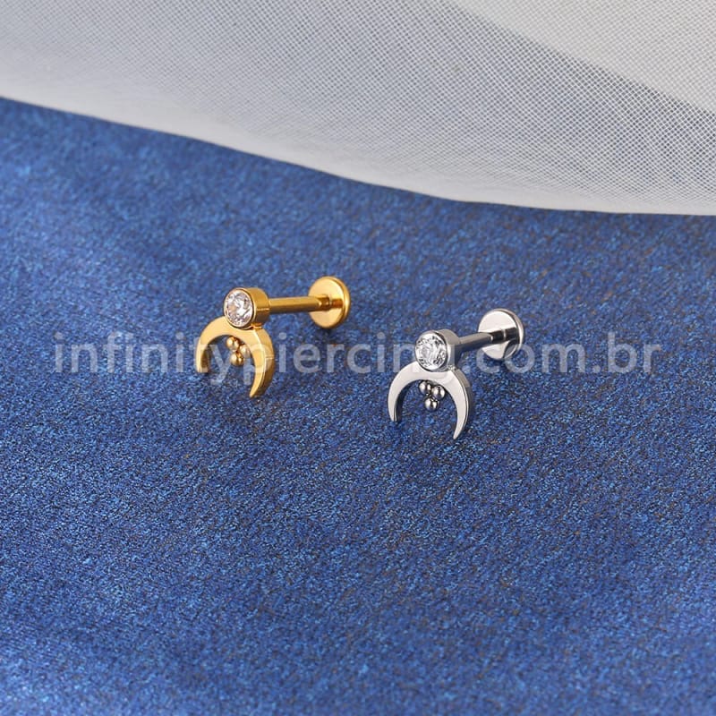 Piercing Labret Titânio Lua Com Zircônia Cravada