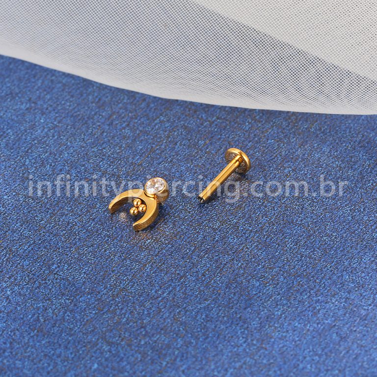 Piercing Labret Titânio Lua Com Zircônia Cravada