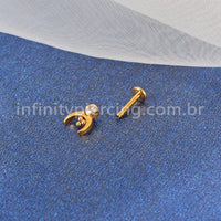 Piercing Labret Titânio Lua Com Zircônia Cravada