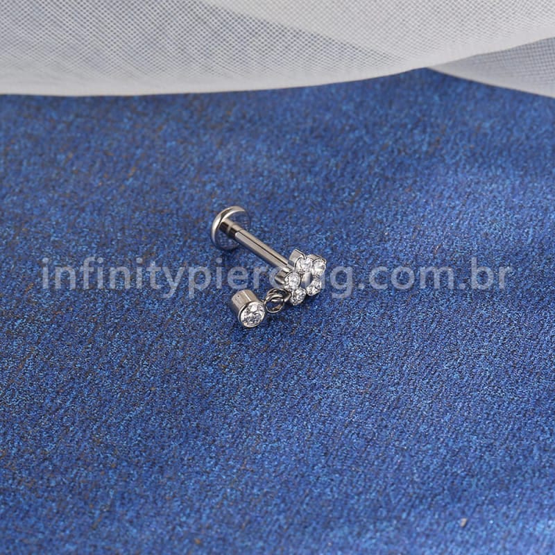 Piercing Labret Titânio Flor Com Pingente Zircônia