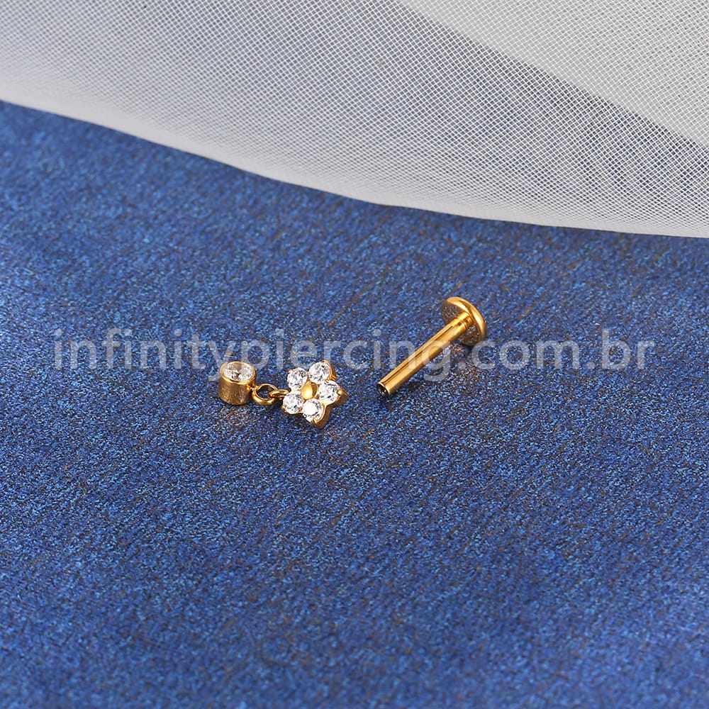 Piercing Labret Titânio Flor Com Pingente Zircônia