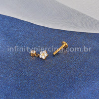 Piercing Labret Titânio Flor Com Pingente Zircônia