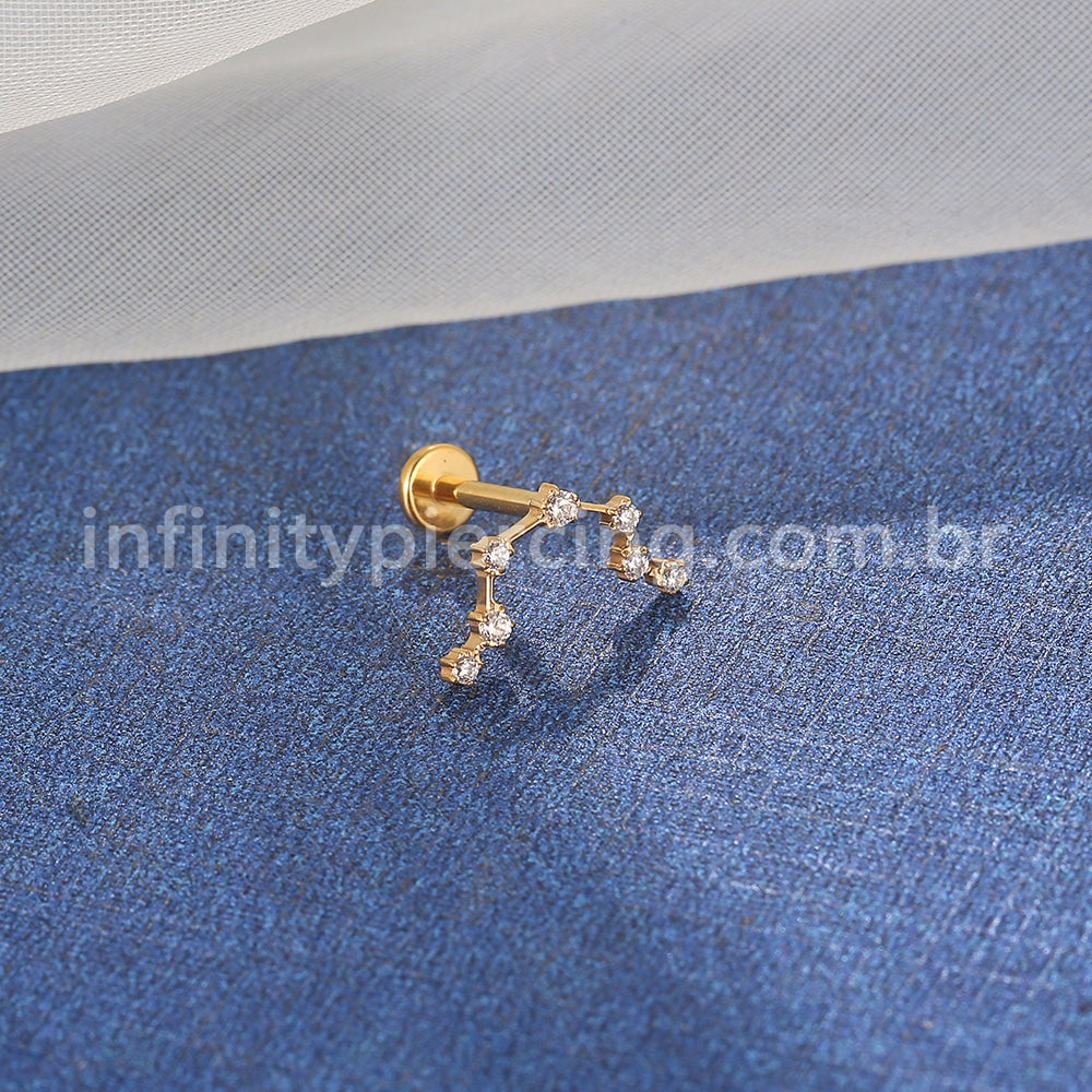Piercing Labret Titânio 7 Zircônias Cravejada