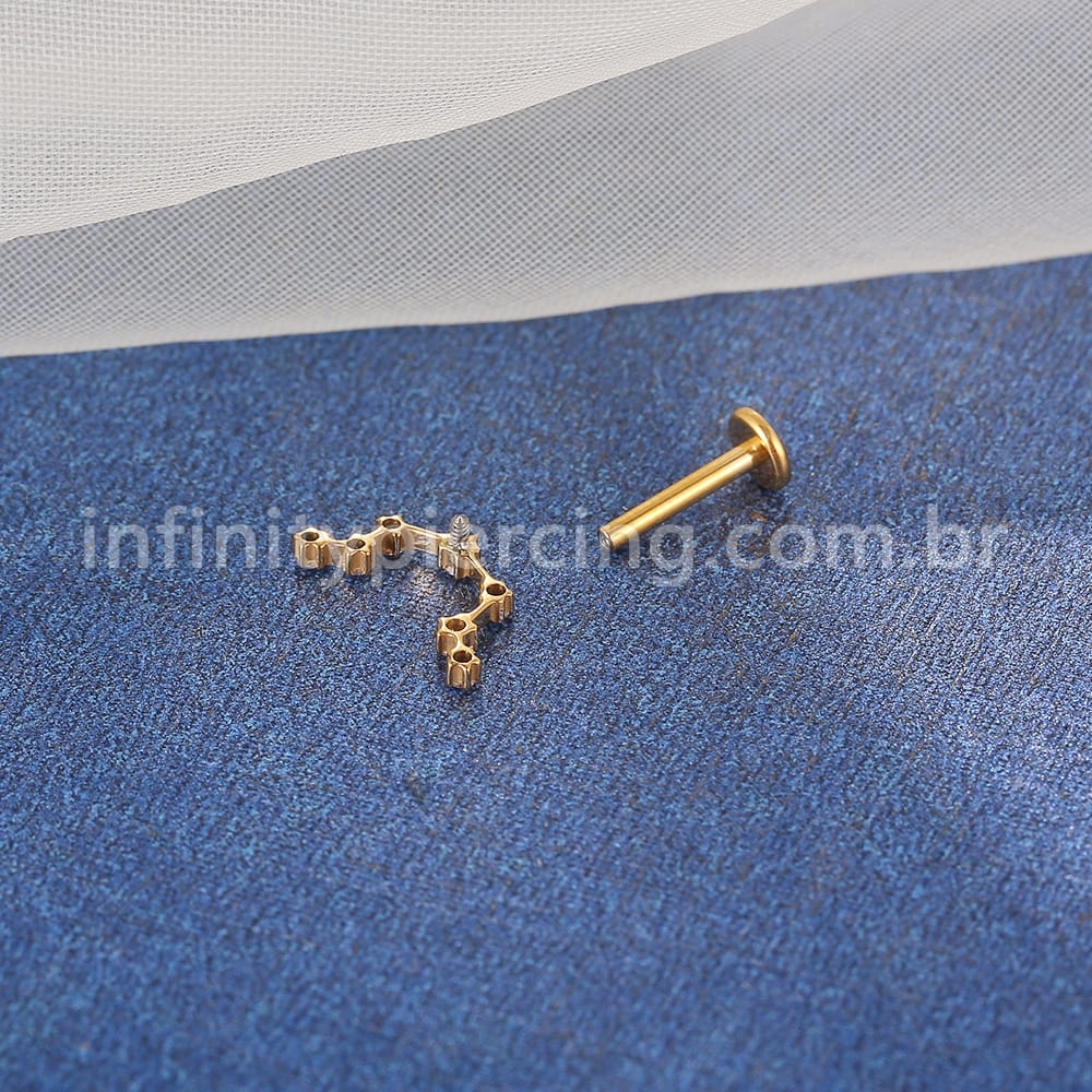 Piercing Labret Titânio 7 Zircônias Cravejada