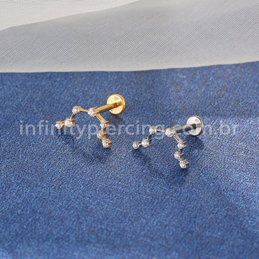 Piercing Labret Titânio 7 Zircônias Cravejada