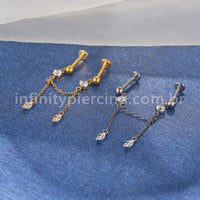 Piercing Labret Duplo Titânio Corrente/Pingente Zircônia